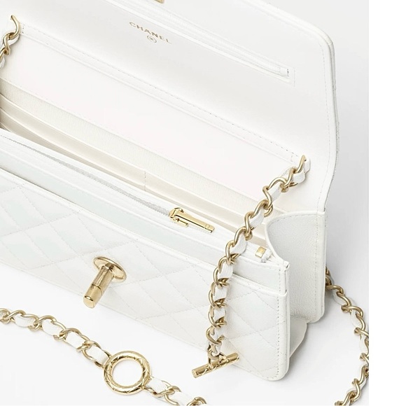 FULL SET - CHANEL 2WAY WOC Pearly White Grained Calfskin & Gold HW (24S) - Picture 3 of 13